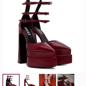 Versace Burgundy Triple-Strap Platform Heels